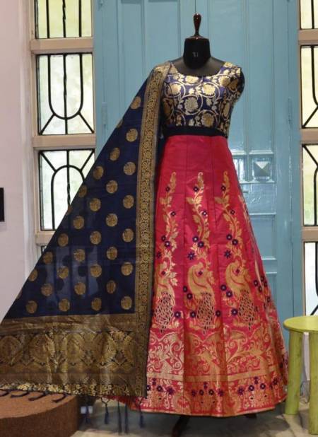 Pink And Navy Blue Colour HOTAM HIT Designer Fancy Festive Wear Heavy Silk Printed Lehenga Choli Collection 10011